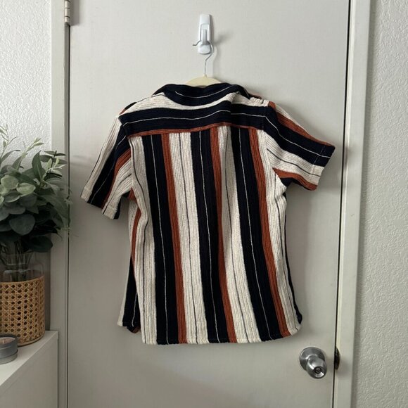 ☀️ ZARA Moroccan Stripe Button Front Top Knit Medium Boho Chic Cute Neutral - Picture 3 of 3